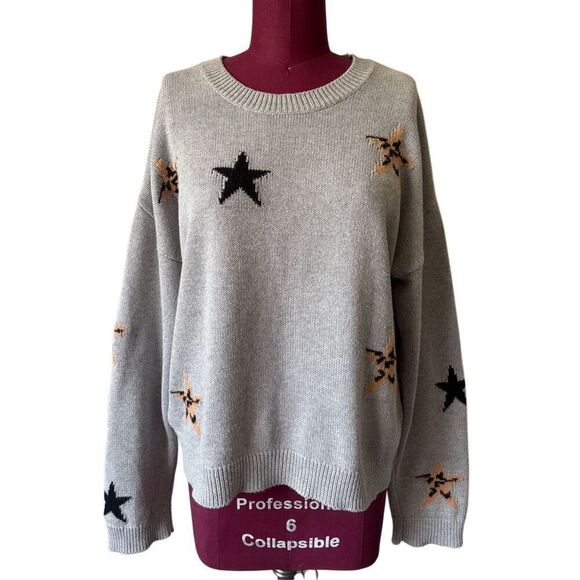 Rails Percy Heather Gray Animal Star Sweater Sz M Cashmere Blend - Picture 2 of 10